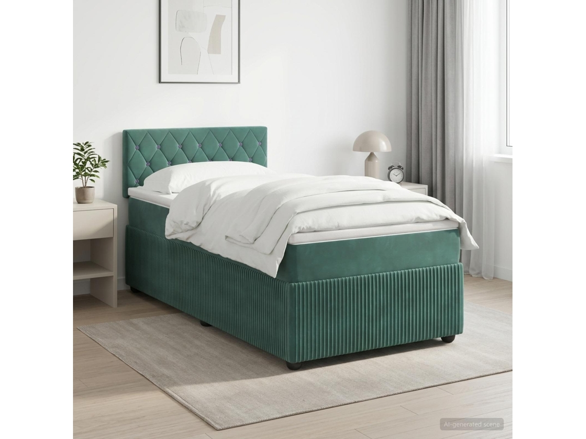 Vidaxl Cama Box Spring Com Colchão Verde-escuro 100 X 200 Cm Veludo