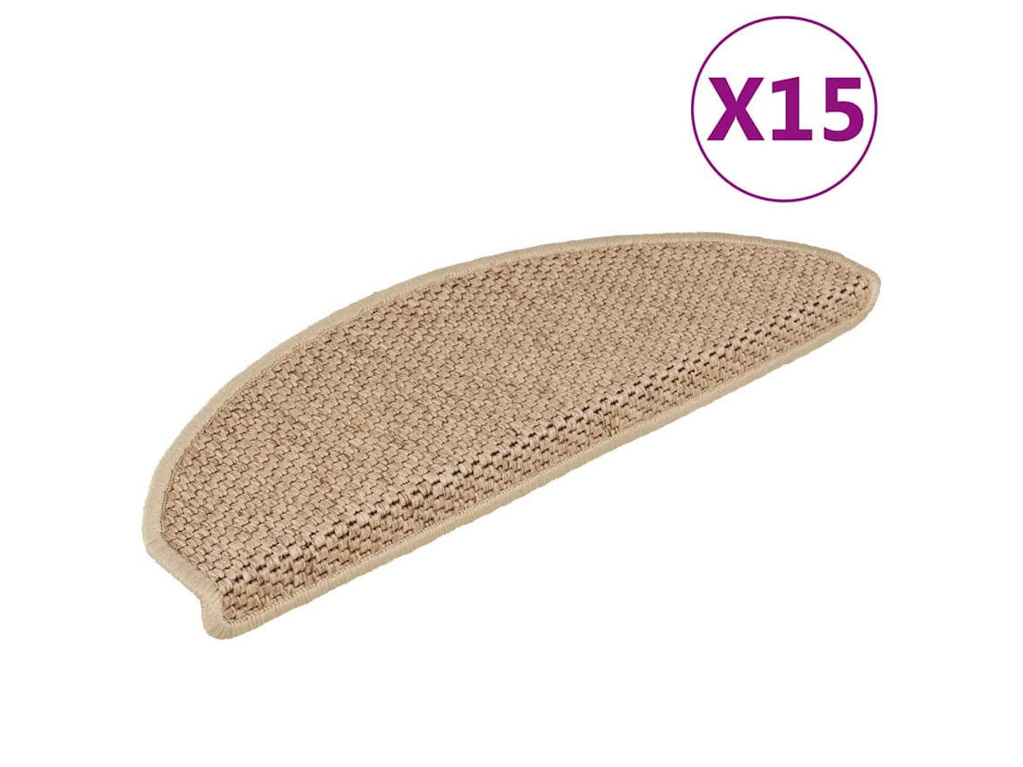 Vidaxl Tapetes Escada Adesivos Aspeto Sisal 15pcs 65x21x4cm Cor Areia