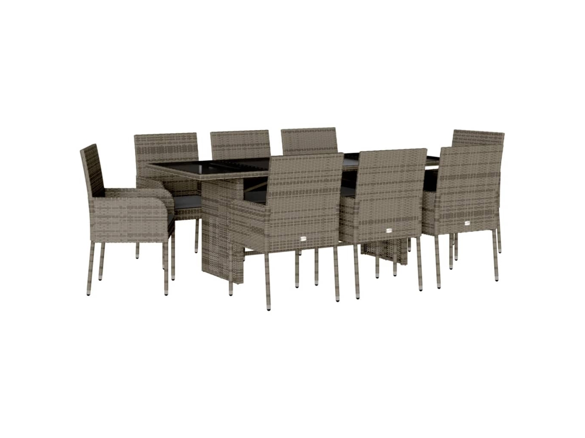 Conjunto de 9 Jantar para Jardim com Almofadões Vime Pe Cinza MAISON EXCLUSIVE