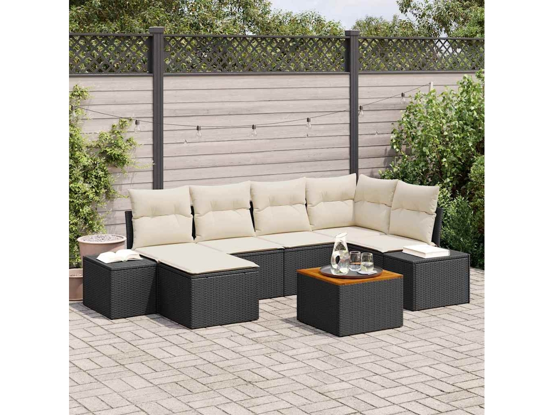 Vidaxl Conjunto de Sofá de Jardim 7 Pcs Preto e Branco