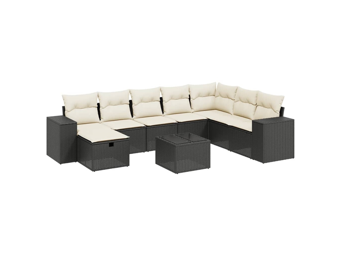 Conjunto de 9 Sofás para Jardim com Almofadões Vime Pe Preto MAISON EXCLUSIVE (9 pcs)