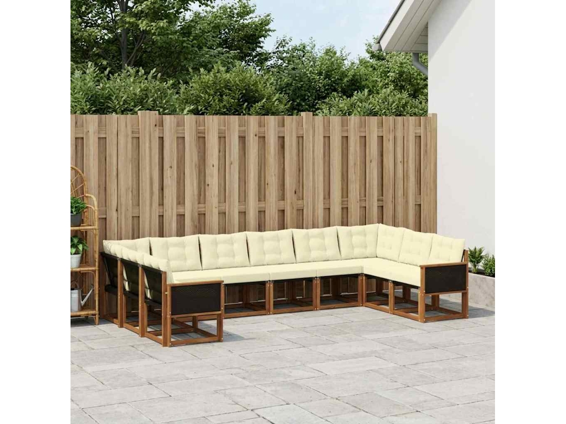 Vidaxl Conjunto De Sofás Para Exterior 10 Pcs Natural E Creme