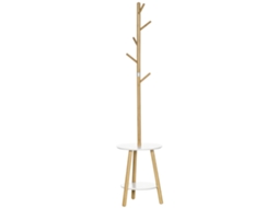 Cabideiro de Bambu BTFORUS 2 em 1 com prateleiras e ganchos 39,5x39,5x171cm, natural