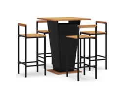 Conjunto de 5 Peças de Bar para Jardim Vime Pe/Acácia Maciça Preto CLIC N BUY 80x80x110 cm