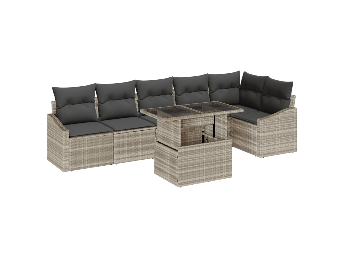 Conjunto 7 Conjunto De Sofá De Jardim Vidaxl Cinzento-claro Vime Pe (55 X 55 X 37 Cm)