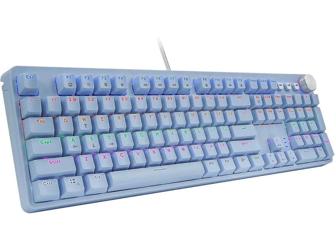 Teclado Mecânico Para Jogos, Com Fio Usb E Interruptores Vermelhos, Retroiluminação Led Arco íris, Teclas Multimídia, 108 Teclas Aquaforge
