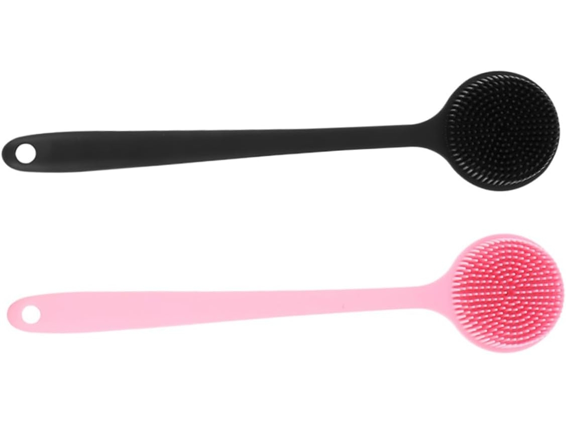 Conjunto De 2 Escovas Banho Silicone Macio Para Costas E Corpo, Esfoliantes, Com Cabo Longo E Laváveis