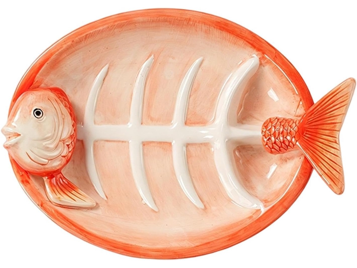 Prato De Cerâmica Para Sushi Em Formato De Peixe Com Compartimento.