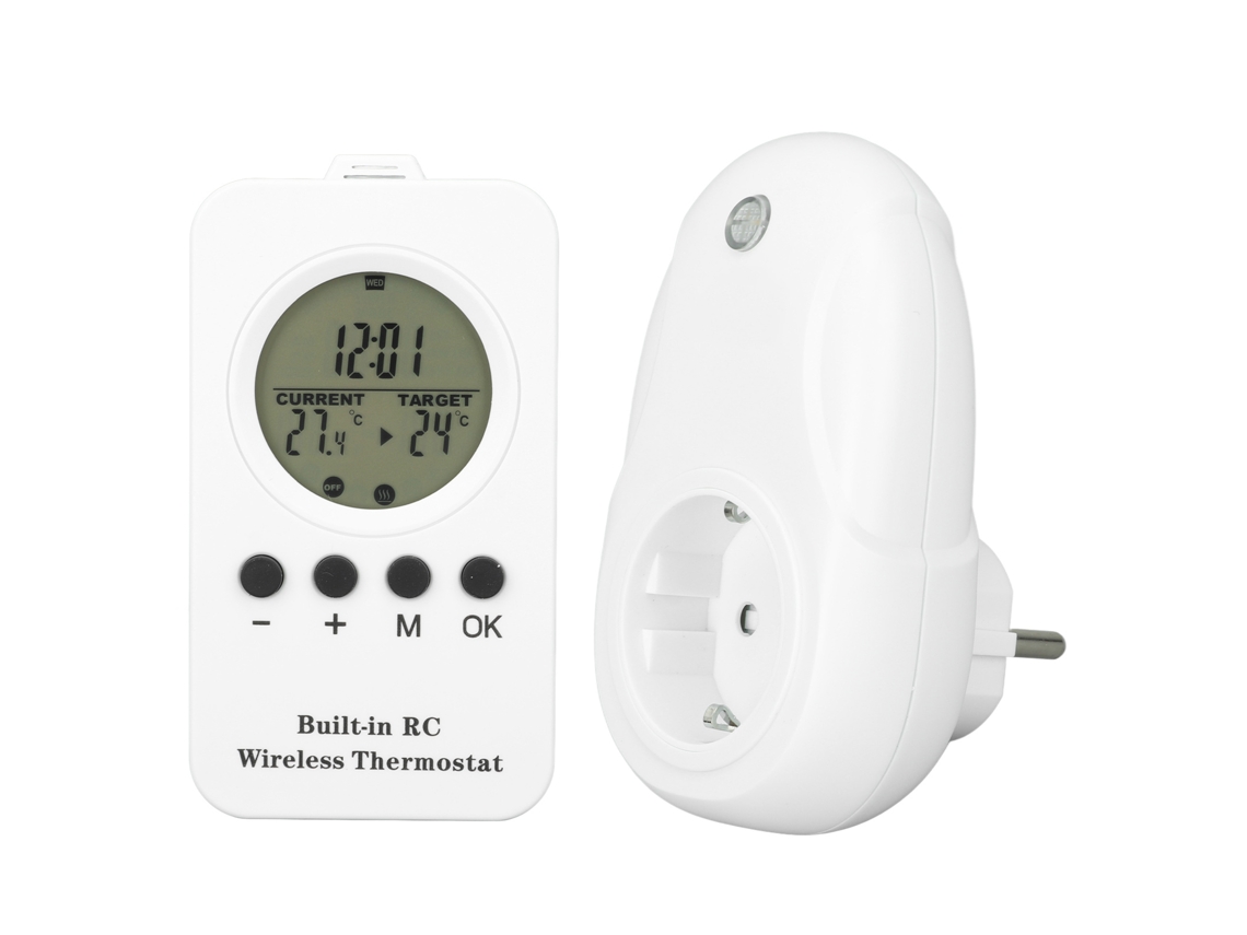 Termostato digital wireless com display LCD, sensor de temperatura e plug in portátil LAXISCREED