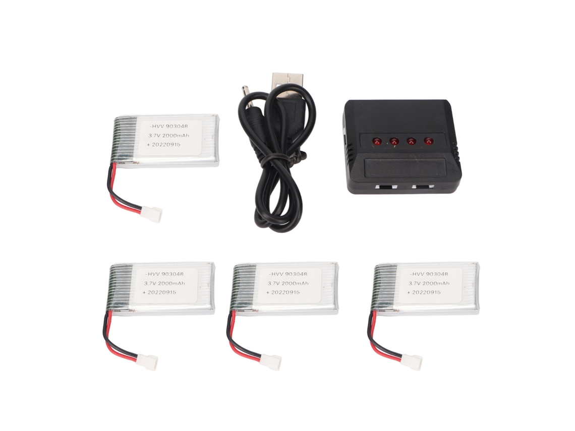 4 Unidades de Bateria Portátil de Lítio para Drone Rc 3.7v 2000mah com Carregador, Compatível com os CHABERLU (código 903048)
