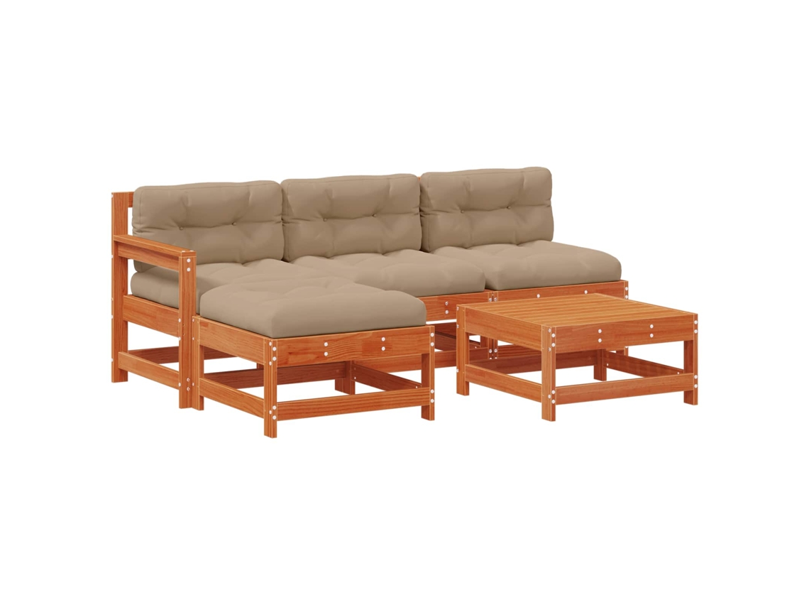 Maison Exclusive - Conjunto De Lounge De Jardim 5 Pcs Pinho Castanho Cera