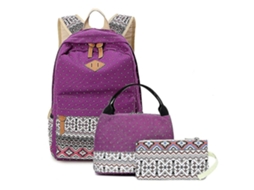 Mochilas Mochila De Lona Conjunto De 10 Peças Mochila Escolar Estampada Para Estudantes Do Ensino Fundamental Roxo