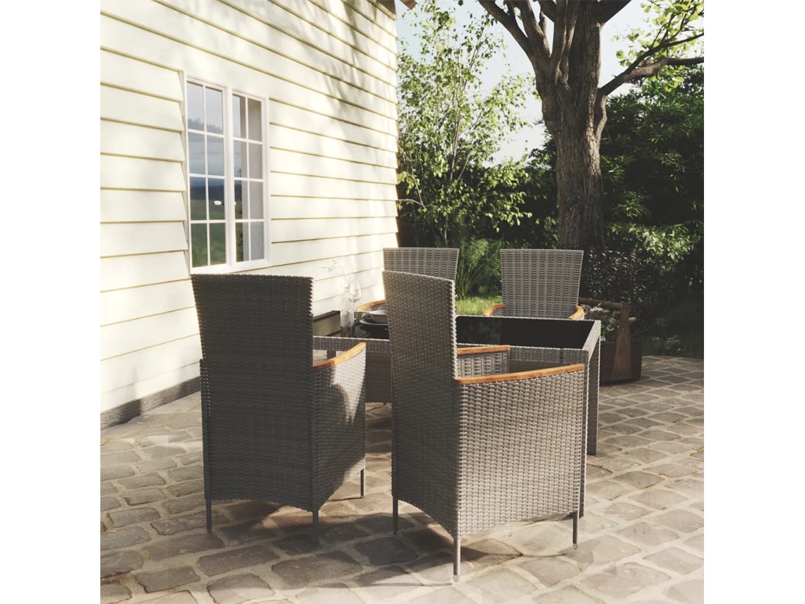 Vidaxl 5pcs Conjunto De Jantar P/ Exterior C/ Almofadões Vime Pe Cinza