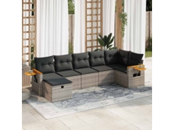 Vidaxl 7 Pcs Conjunto Sofás P/ Jardim C/ Almofadões Vime Pe Cinzento