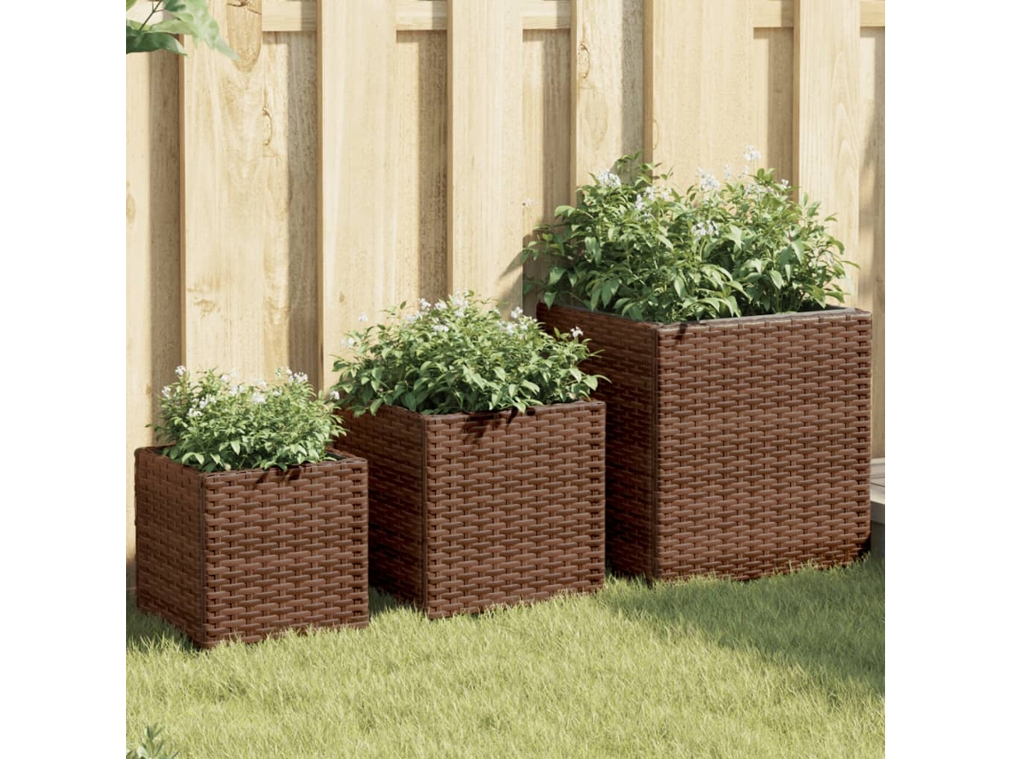 Vidaxl Vasos De Jardim 3 Pcs Vime Pe Castanho