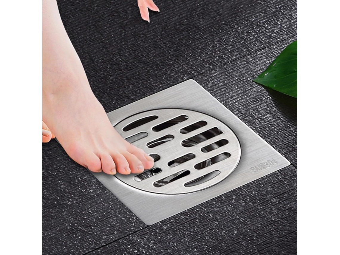 Ralo de Chão Quadrado com Filtro, Antiderrapante, para Chuveiro, Tampa Removível, em Aço Inoxidável, Ideal Banheiro e Vaso Sanitário. AQUAFORGE