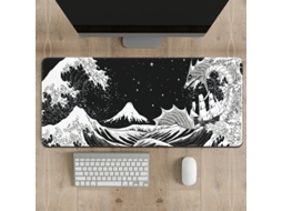 Mousepad Gamer Com Ondas Japonesas Em Preto E Branco E Dragão Marinho Textura Abstrata 80x30cm Antiderrapante R Brilvibera (31,5x11,8 Polegadas)