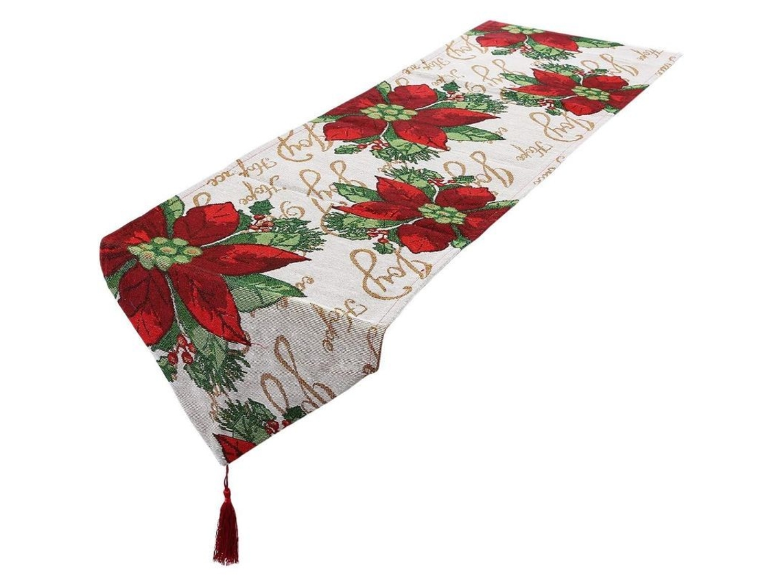 Runner de mesa de Natal vermelho, estampa flor e letras para decoração de festivais | S/MARCA