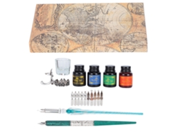 Kit de caneta tinteiro 24x13,5x4,3cm com pontas planas e redondas e suporte para tinta para desenho de caligrafia.
