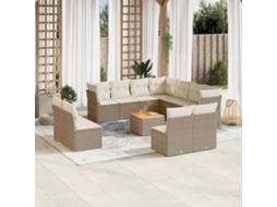12 Pcs Conjunto De Sofás P/ Jardim Com Almofadões Vime Pe Bege Dkd Home Decor