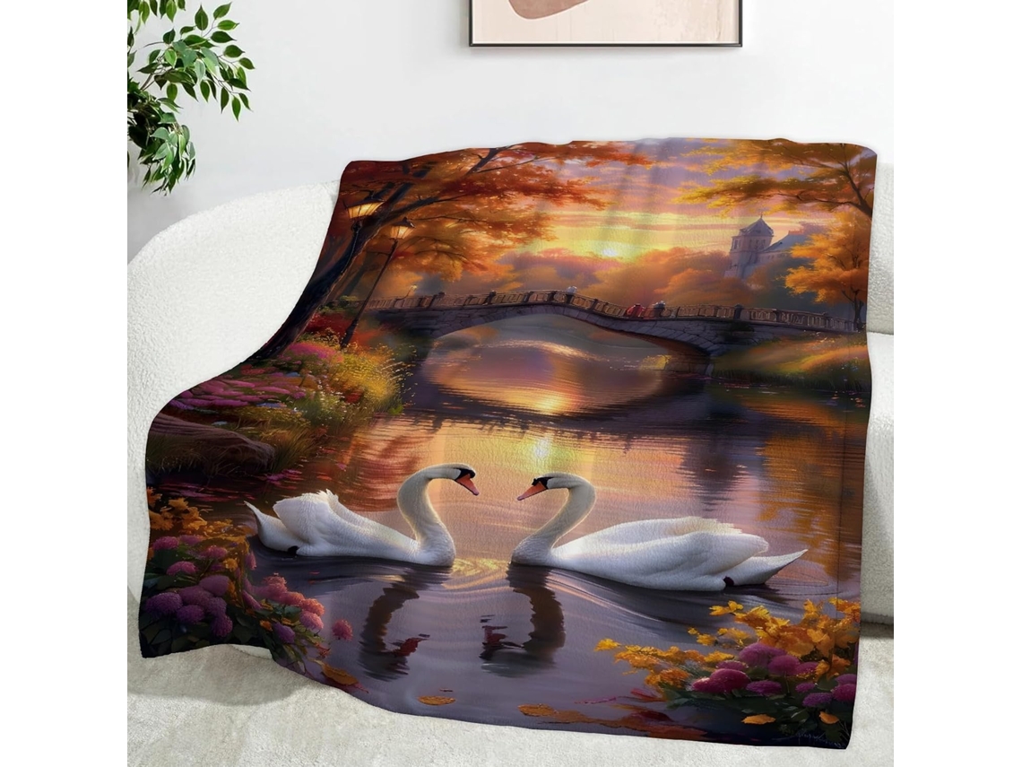 Manta Swan Blanket Maple Forest 180x200 Cm Multifuncional Macia e Aconchegante em Flanela Ideal para Cama Escr