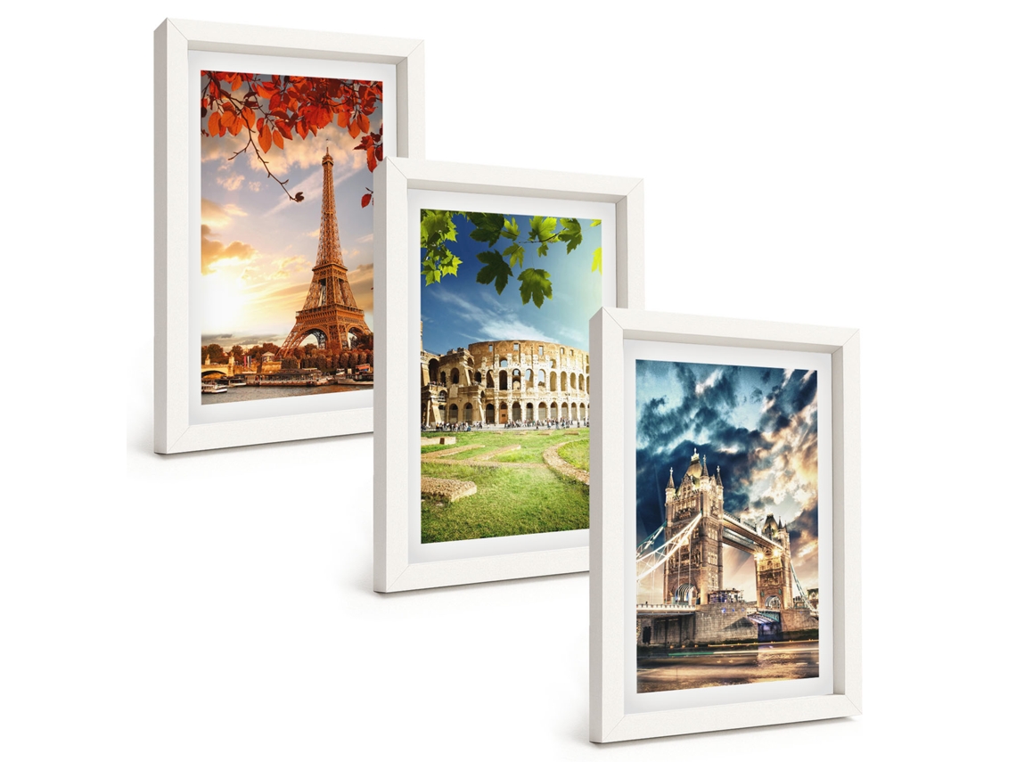 Galeria De Pinturas Na Parede Monumentos Europeus Moldura Branca Quadros Para O Escritório Espelharte (3 Peças 20x30 Cm)