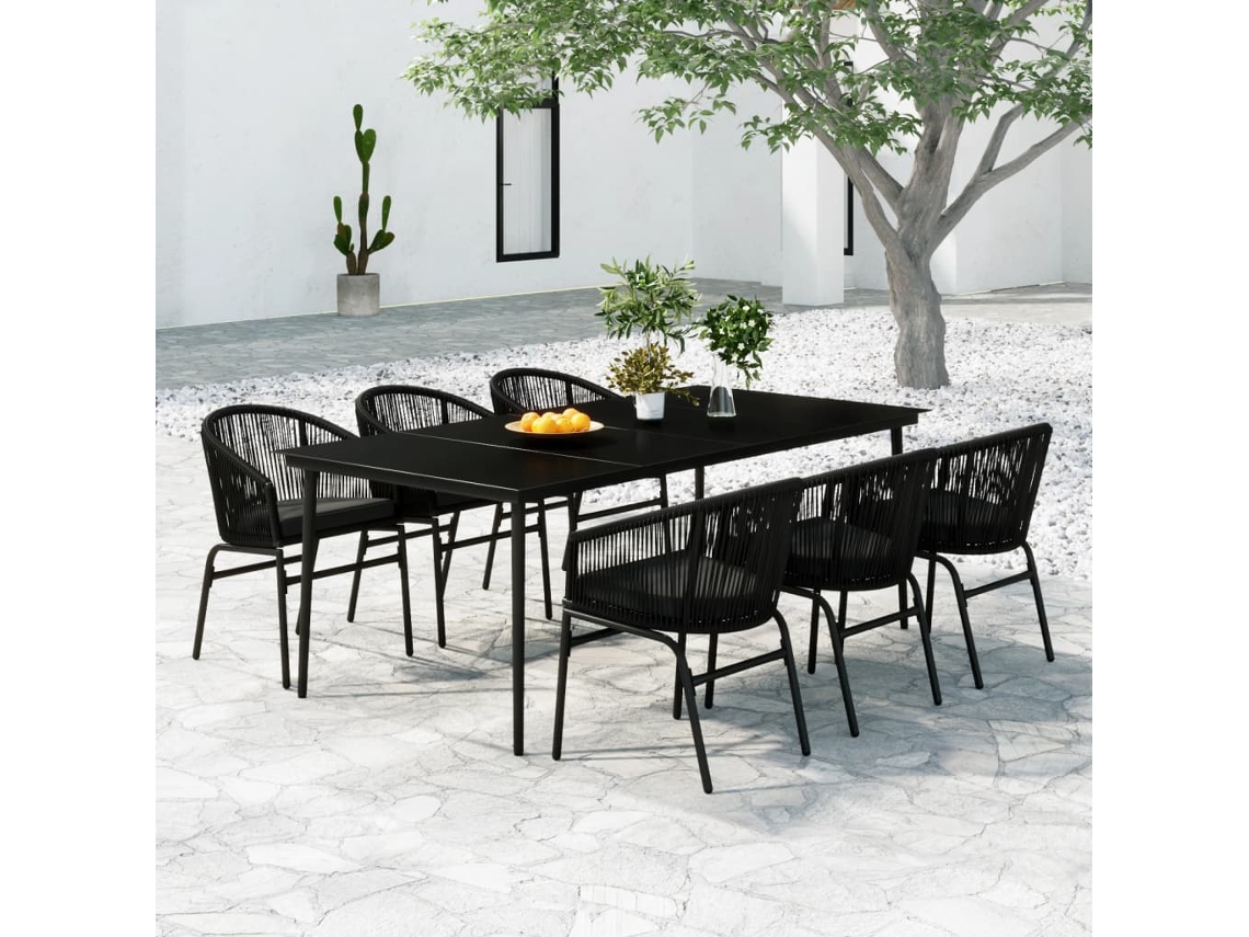 Vidaxl 7 Pcs Conjunto De Jantar Para Jardim Preto