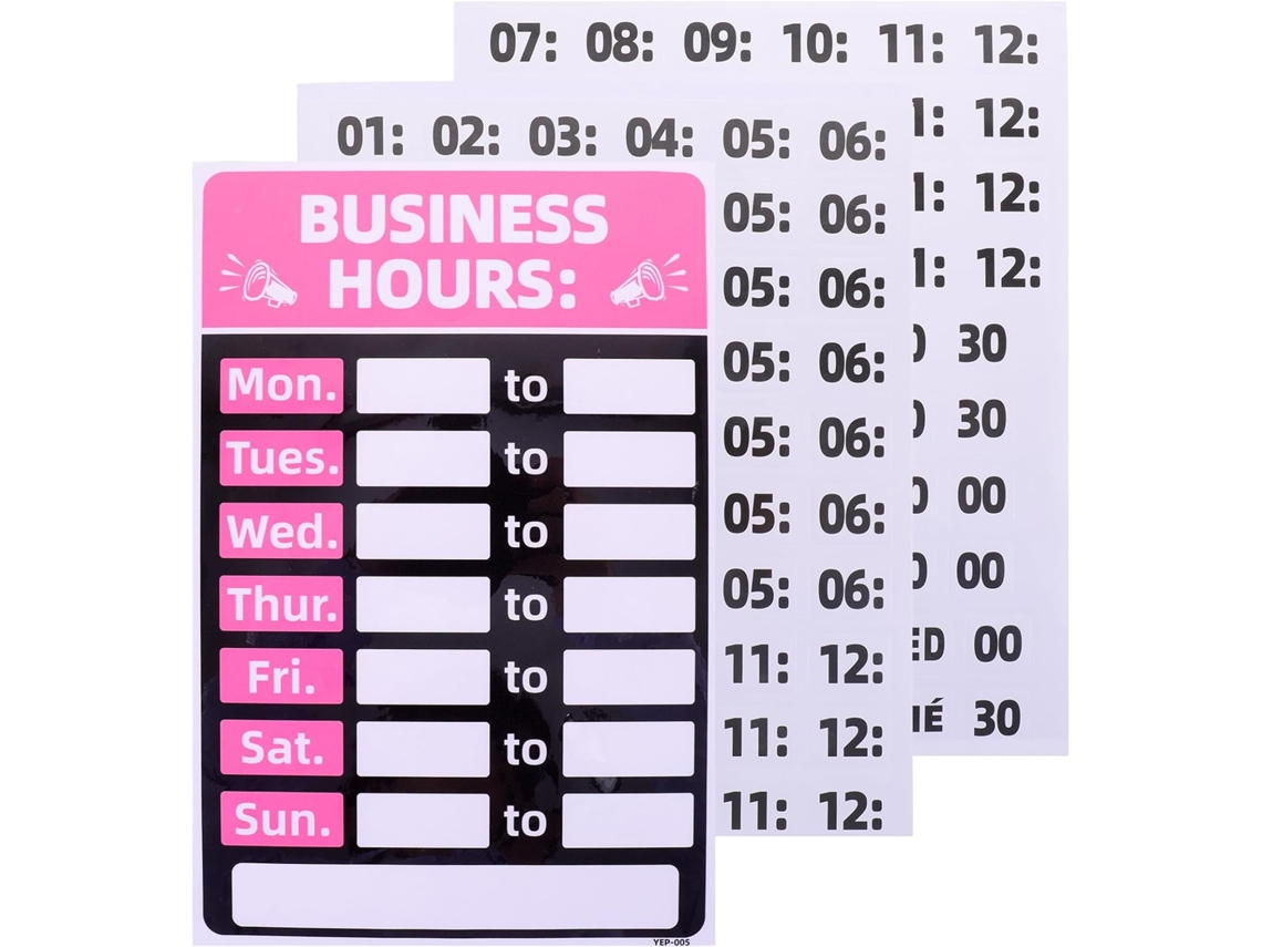 Adesivos Para Sinalização De Horário Funcionamento Lojas, Pvc, Rosa, 2 Peças, Autoadesivos, Para Lojas E Cafés, Para