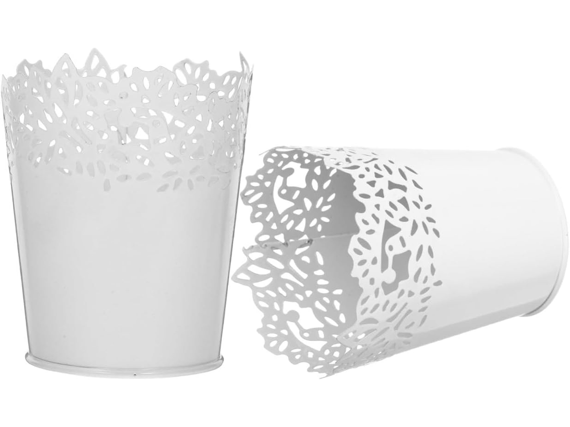 Conjunto De 2 Baldes Florais Em Ferro Perfurado Branco Para Casa