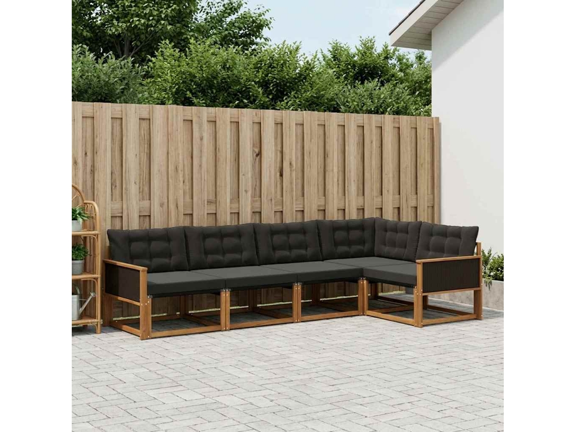 Vidaxl Conjunto De Sofás Para Exterior 5 Pcs Natural E Preto