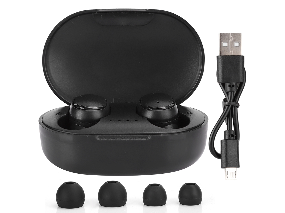 Mali fones de Ouvido True Wireless A6s Estéreo Mini com Case de Carregamento para Redmi Preto
