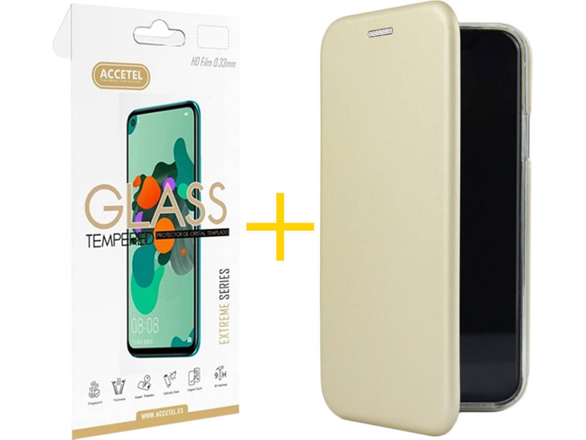 Capa e Película Apple iPhone 11 Pro ACCETEL Flip Cover 0556 Dourado