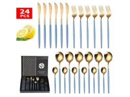 Conjunto De 24 Peças De Talheres, Aço Inoxidável Com Colher E Garfo, Serviço Para 6, Polido A Miroir Sygo