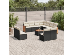 12 Pcs Conjunto De Sofá Jardim C/ Almofadões Vime Pe Preto Dkd Home Decor