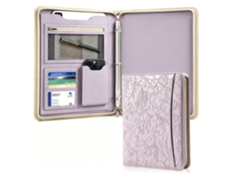 A4 Leather Zipper Binder Folder With Embossed Print 3-ring, Purple Cover For Business Contracts Documents
