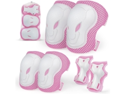 Joelheiras Cotoveleiras Infantis Conjunto Proteção Ajustável 6em1 Esportes Bolsa Malha Rosa
