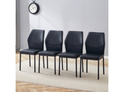 Conjunto 4 Cadeiras Jantar Luxo Leve, Encosto Pu Preto, Pernas Metálicas Pretas-kd
