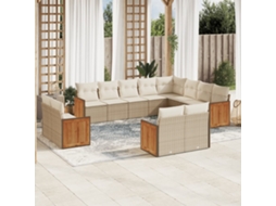 Vidaxl 12 Pcs Conjunto De Sofás P/ Jardim Com Almofadões Vime Pe Bege