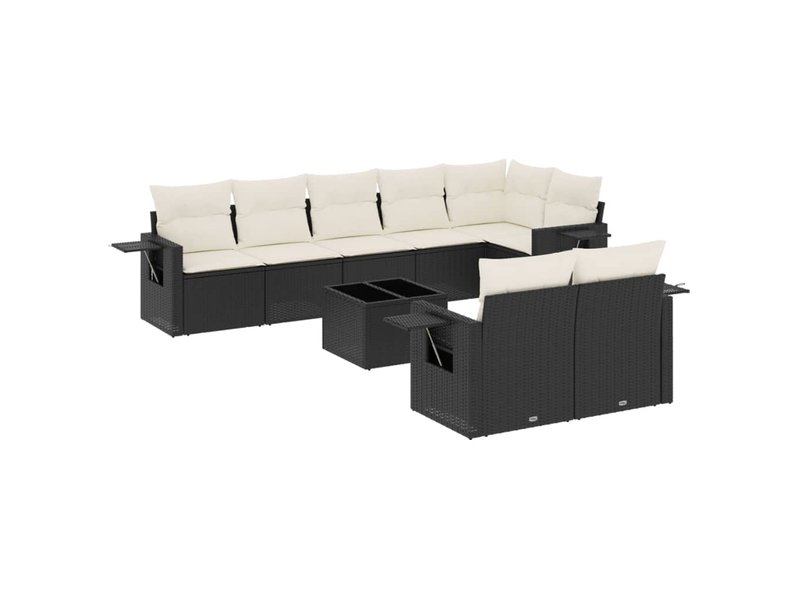 Conjunto de 9 Sofás para Jardim com Almofadões Vime Pe Preto MAISON EXCLUSIVE (9 pcs)