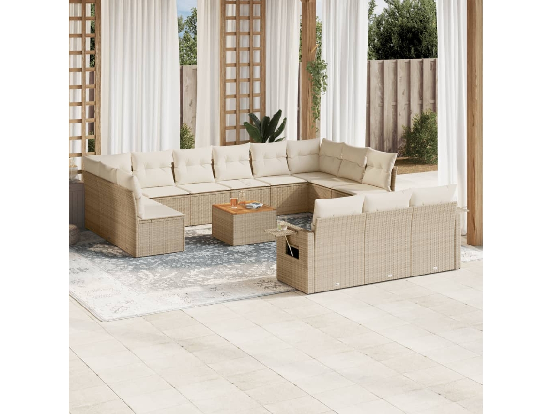 Conjunto de 14 Sofás para Jardim com Almofadas Vime Pe Bege Dkd Home Decor