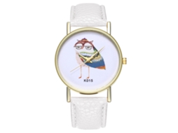 Relógio Casual Feminino e Masculino de Quartzo com Pulseira de Couro Pu Branco