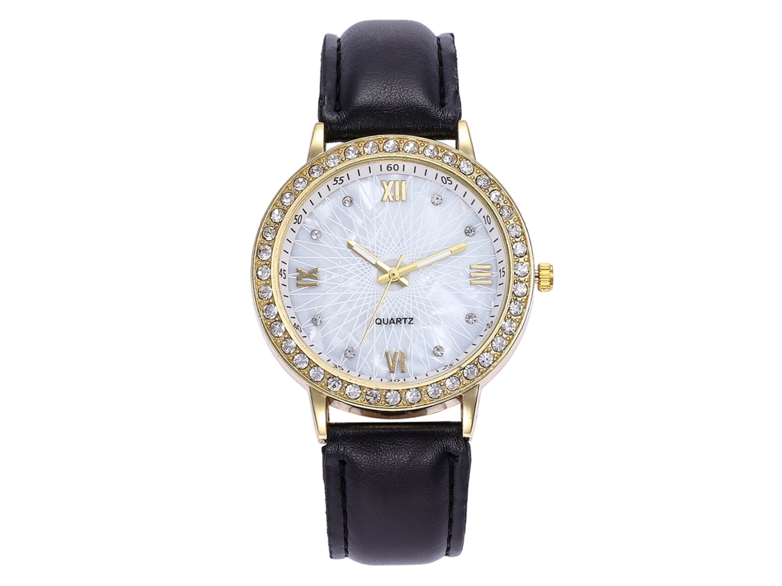 Relógio de Quartzo com Pulseira de Couro Simples e Fashion para Jovens Preto
