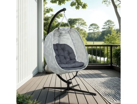 Outsunny Cadeira dobrável suspensa Egg com estrutura e almofadas, Nestor Grey