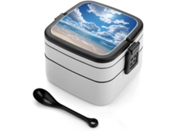 Marmita Bento Dupla Camada Ocean And White Cloud Para Adultos Com Colher E Alça, À Prova De Vazamentos, Marmita