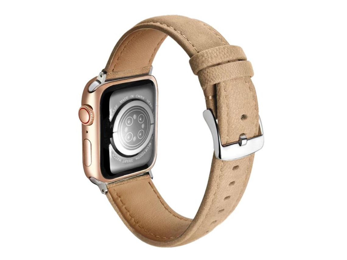 Bracelete Para Apple Watch 42/41/40/38mm - Couro Genuíno Camurça Dupla Face Marrom Claro