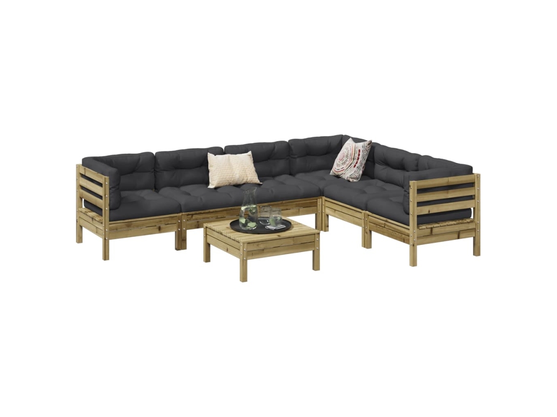 Vidaxl 7 Pcs Conjunto Sofás De Jardim C/ Almofadões Pinho Impregnado