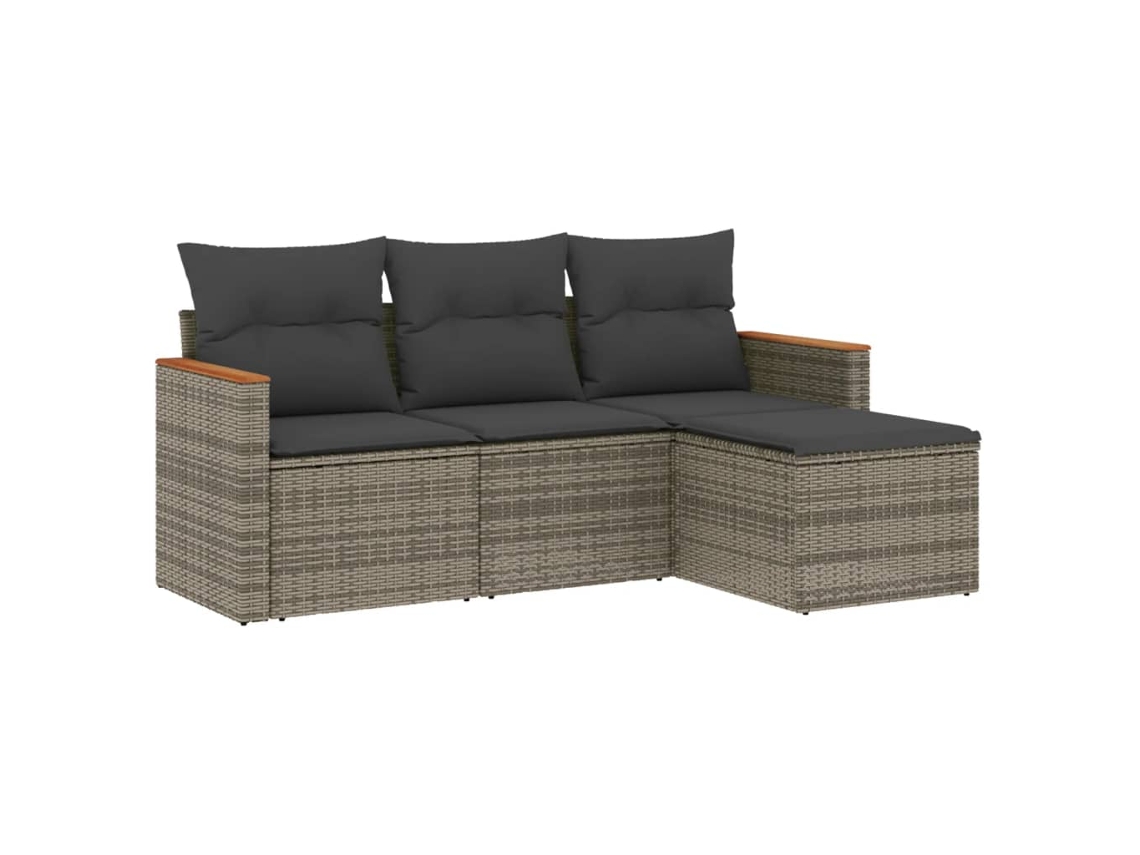 Conjunto de 4 Sofás de Jardim com Almofadões Vime Pe Cinzento MAISON EXCLUSIVE (4 pcs)