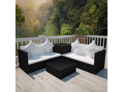 Vidaxl 4 Pcs Conjunto Lounge De Jardim C/ Almofadões Vime Pe Preto
