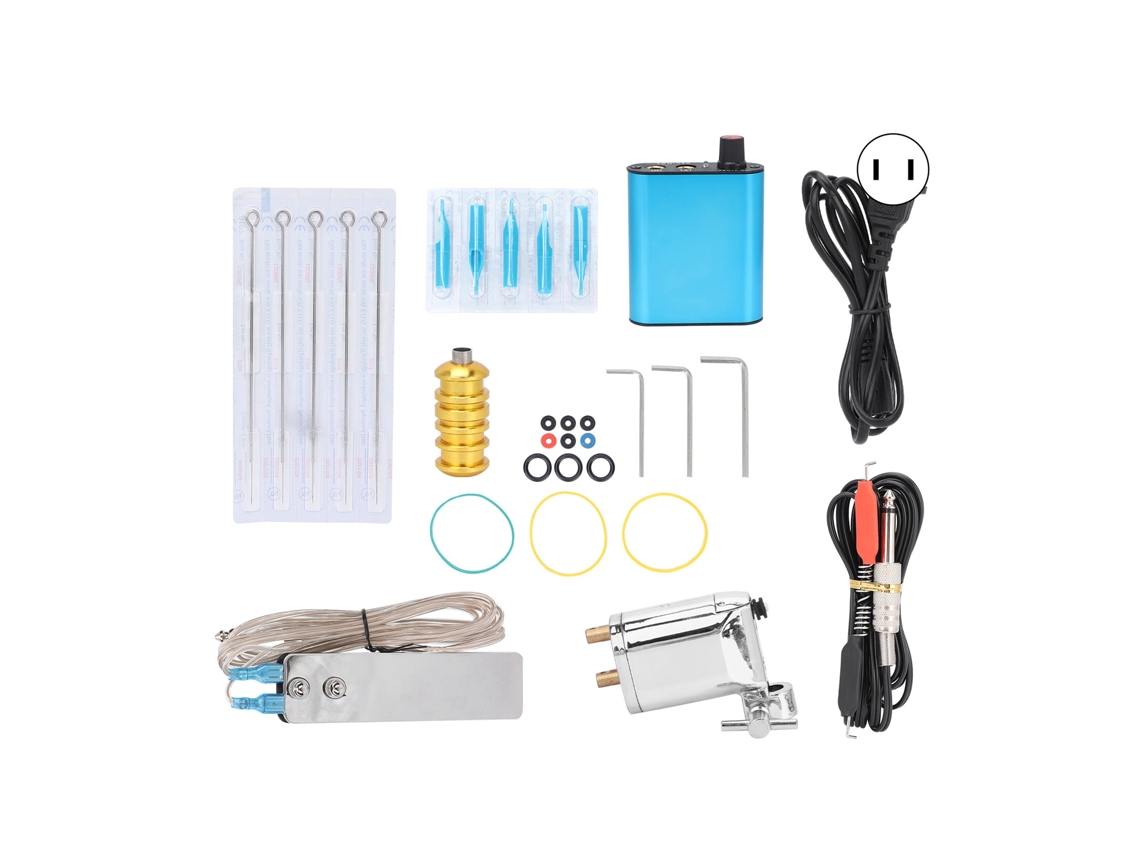 Kit de tatuagem Liner, máquina de tatuagem com acessórios, kit para iniciantes, 90-265 V, prata