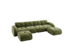 Sofá Modular Em U Sem Estrutura, Conjunto De 4 Lugares Com 2 Puff, Ideal Para Sala De Estar, Tecido Confortável, Antiderrapante, Verde